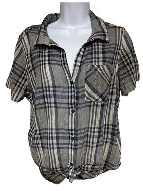 Lucky Brand Womens Blue & Beige Plaid Button-Down Shirt Size Small